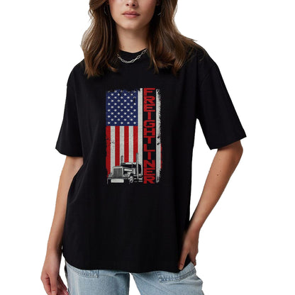 Best Truck Driver Life Shirt, Funny Trucker UnisexT-Shirt/Hoodie/Sweatshirt HLT00 - Trucker Truck Driver Halloween Pun Vintage USA American Flag T-Shirt (1)