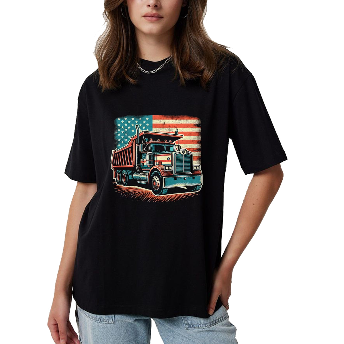 Best Truck Driver Life Shirt, Funny Trucker UnisexT-Shirt/Hoodie/Sweatshirt HLT00 - Dump Truck Driver American Flag Trucker Vintage Men Women T-Shirt