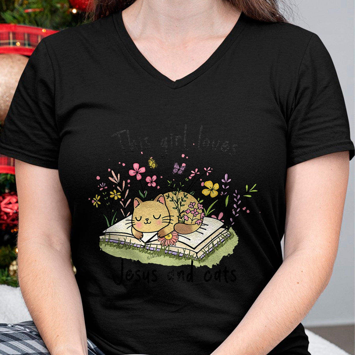 Cat Love Shirt, Funny Cat Lover Gift UnisexT-Shirt/Hoodie/Sweatshirt HLT00 - This Girl Loves Jesus and Cats Cute Christian T-Shirt (1)