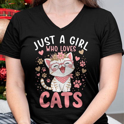 Cat Love Shirt, Funny Cat Lover Gift UnisexT-Shirt/Hoodie/Sweatshirt HLT00 - Just A Girl Who Loves Cats Cute Floral Animals Lover T-Shirt (1)