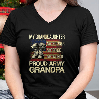 Best Grandpa Shirt, Proud Grandpa Unisex T-Shirt/Hoodie/Sweatshirt HLT00 - My Granddaughter My Soldier My Pride My Hero Proud Grandpa T-Shirt