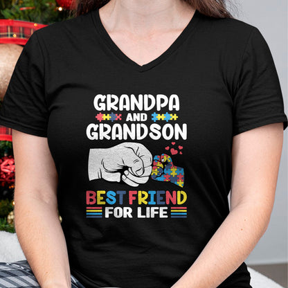 Best Grandpa Shirt, Proud Grandpa Unisex T-Shirt/Hoodie/Sweatshirt HLT00 - Proud Support Autism Grandpa And Grandson Autism Awareness T-Shirt