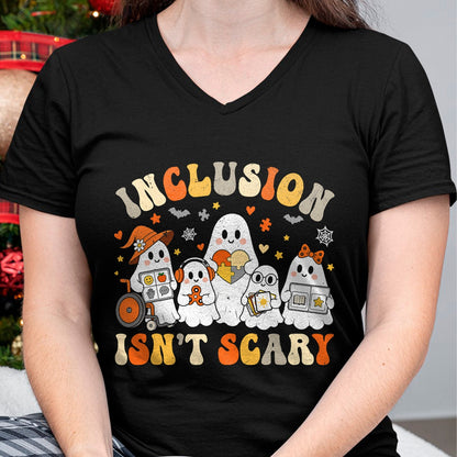 Best Teacher Shirt, Funny Teacher UnisexT-Shirt/Hoodie/Sweatshirt HLT00 - Inclusion Isn't Scary Funny Ghost Halloween SLP SPED Teacher T-Shirt