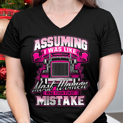 Best Truck Driver Life Shirt, Funny Trucker UnisexT-Shirt/Hoodie/Sweatshirt HLT00 - First Mistake - Female Semi Truck Driver Trucker Trucking T-Shirt