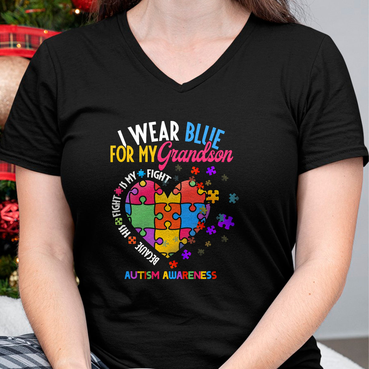 Best Grandpa Shirt, Proud Grandpa Unisex T-Shirt/Hoodie/Sweatshirt HLT00 - Grandma Grandpa I Wear Blue For My Grandson Autism Awareness T-Shirt