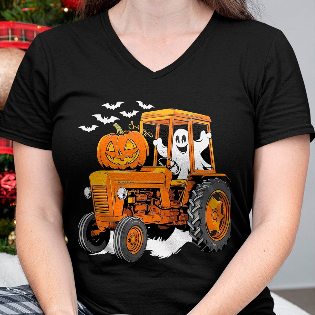 Best Farmer Life Shirt, Funny Farmer UnisexT-Shirt/Hoodie/Sweatshirt HLT00 - Farmer Tractor Ghost and Pumpkin Halloween Costume T-Shirt, Men, Navy Blue, Large