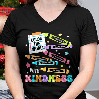 Best Teacher Shirt, Funny Teacher UnisexT-Shirt/Hoodie/Sweatshirt HLT00 - Color The World with Kindness Crayon Positivity Teacher T-Shirt