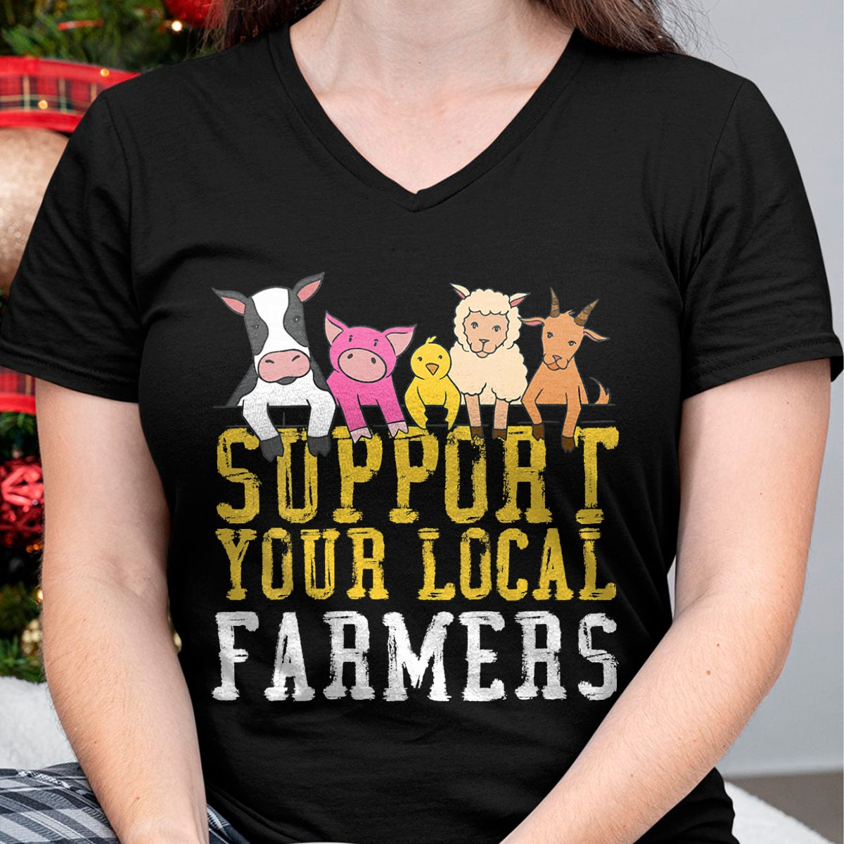 Best Farmer Life Shirt, Funny Farmer UnisexT-Shirt/Hoodie/Sweatshirt HLT00 - Women's Support Your Local Farmers Farm Animals V-Neck T-Shirt