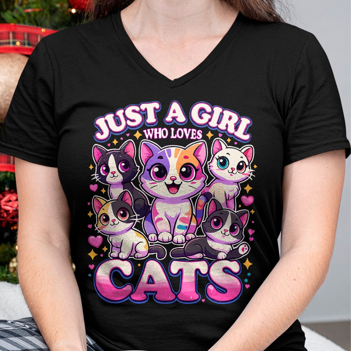 Cat Love Shirt, Funny Cat Lover Gift UnisexT-Shirt/Hoodie/Sweatshirt HLT00 - Cat Just a Girl Who Loves Cats T-Shirt