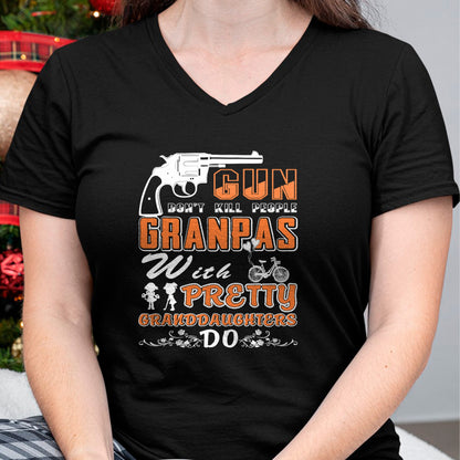 Best Grandpa Shirt, Proud Grandpa Unisex T-Shirt/Hoodie/Sweatshirt HLT00 - Guns Don't Kill People Grandpas With Pretty Granddaughter 01
