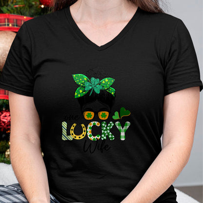 Best Wife Shirt, Wife and Husband Unisex T-Shirt/Hoodie/Sweatshirt HLT00 - Gift for wife T shirt, lucky wife   One Lucky Wife Messy Bun Irish St Patricks Day Shamrock T-Shirt