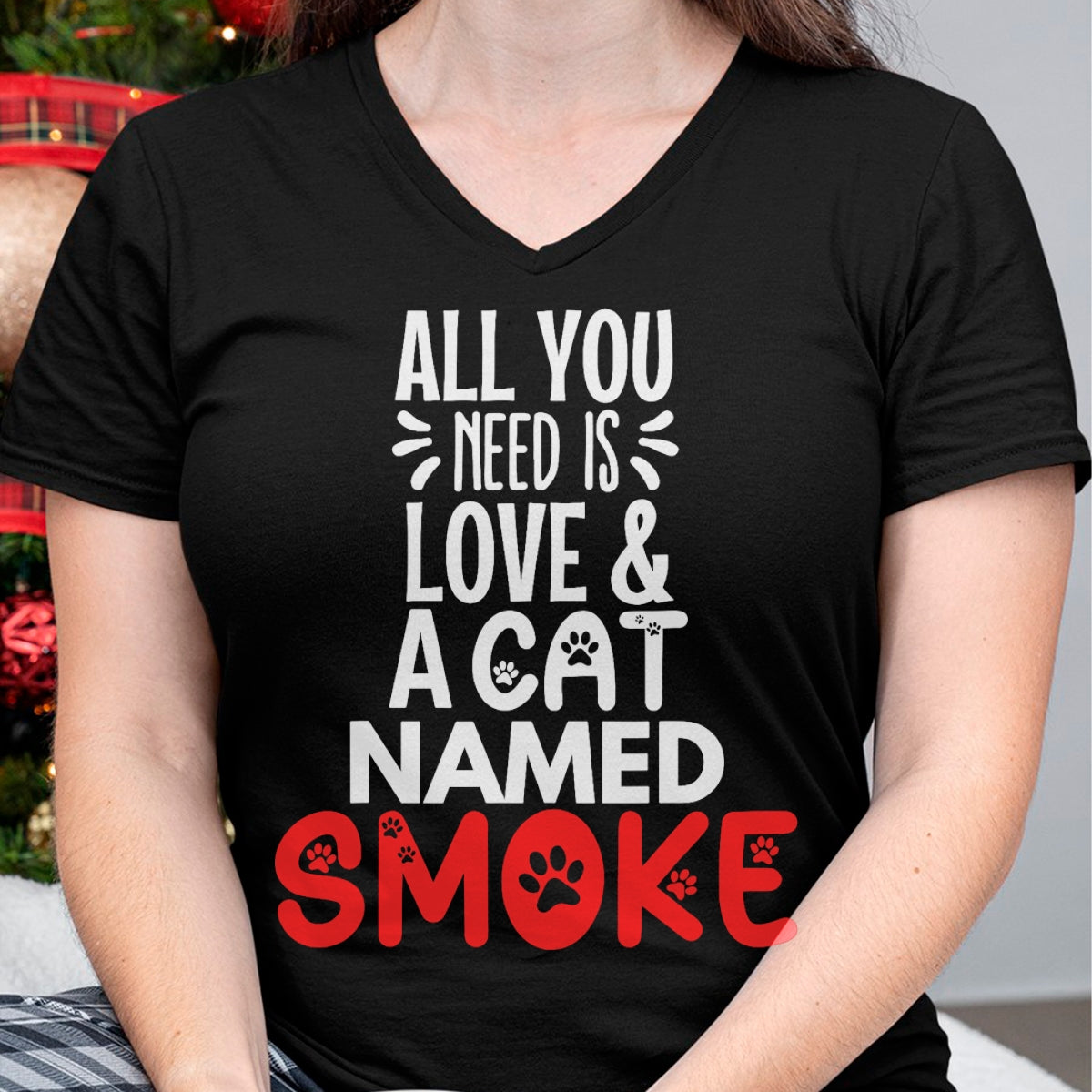 Cat Love Shirt, Funny Cat Lover Gift UnisexT-Shirt/Hoodie/Sweatshirt HLT00 - Cat Name Smoke Design - All You Need is Love! T-Shirt (1)