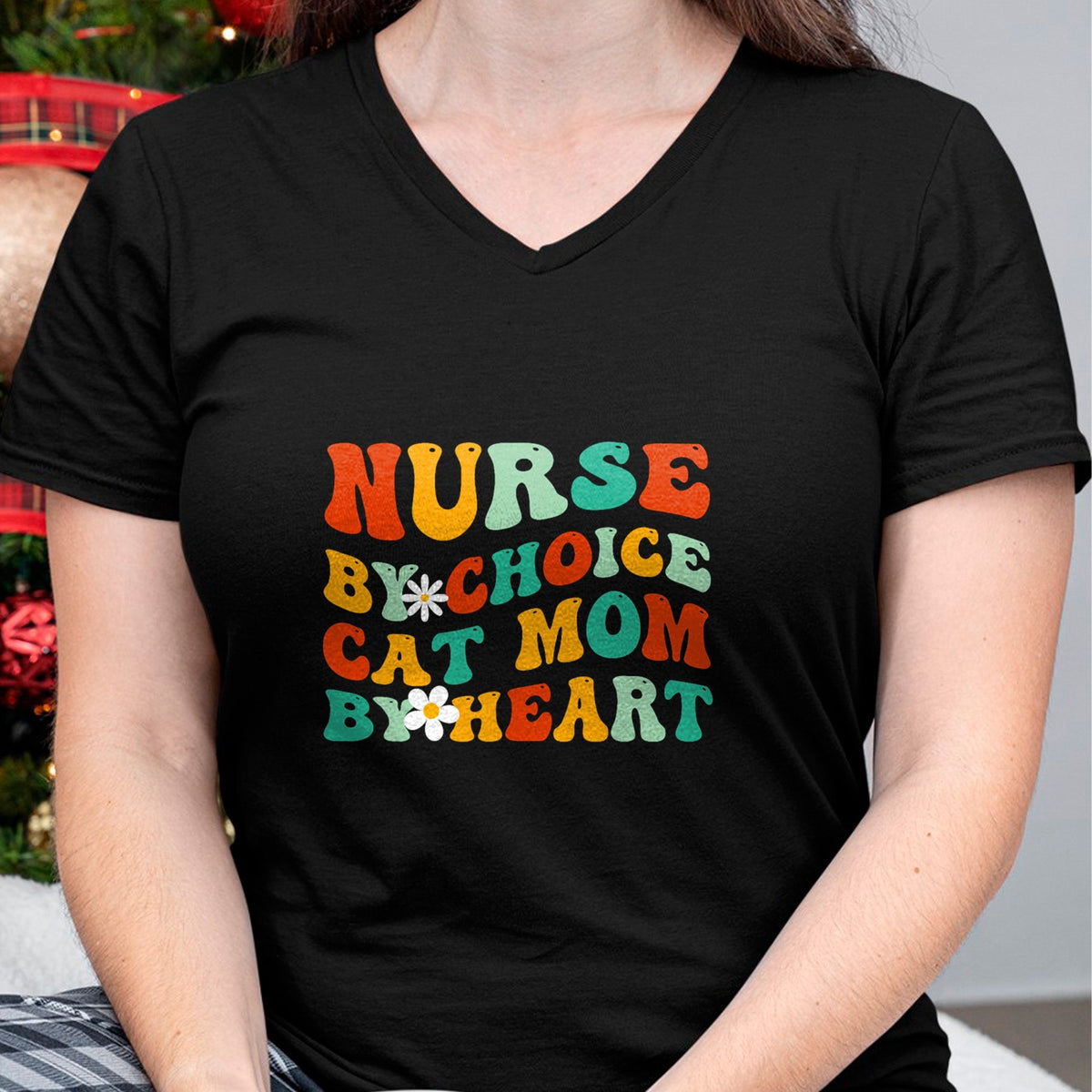 Funny Nurse Shirt, Nurse Unisex T-Shirt/Hoodie/Sweatshirt HLT00 - Nurse By Choice Cat Mom By Heart, Funny Groovy Cat Lover Mom T-Shirt