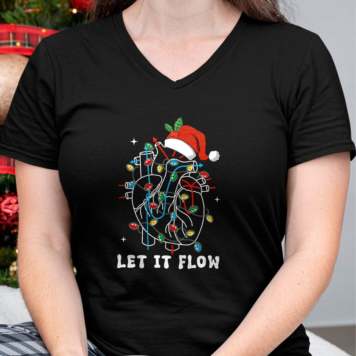 Funny Nurse Shirt, Nurse Unisex T-Shirt/Hoodie/Sweatshirt HLT00 - Funny Let It Flow Anatomy Heart Cardiac Nurse Santa Hat Xmas T-Shirt