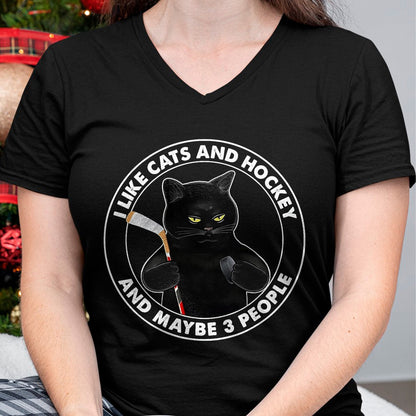 Cat Love Shirt, Funny Cat Lover Gift UnisexT-Shirt/Hoodie/Sweatshirt HLT00 - I Like Cats and Hockey and Maybe 3 People Funny Black Cats T-Shirt, Men, Black, 3X-Large