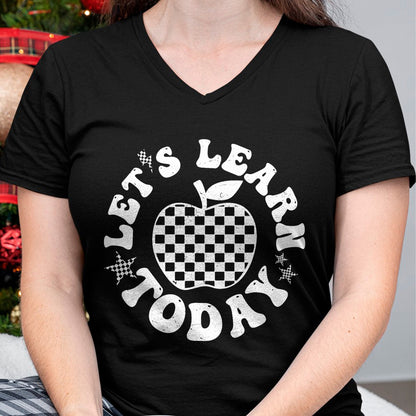 Best Teacher Shirt, Funny Teacher UnisexT-Shirt/Hoodie/Sweatshirt HLT00 - Let's Learn Today Checkered Apple Back to School Teacher T-Shirt