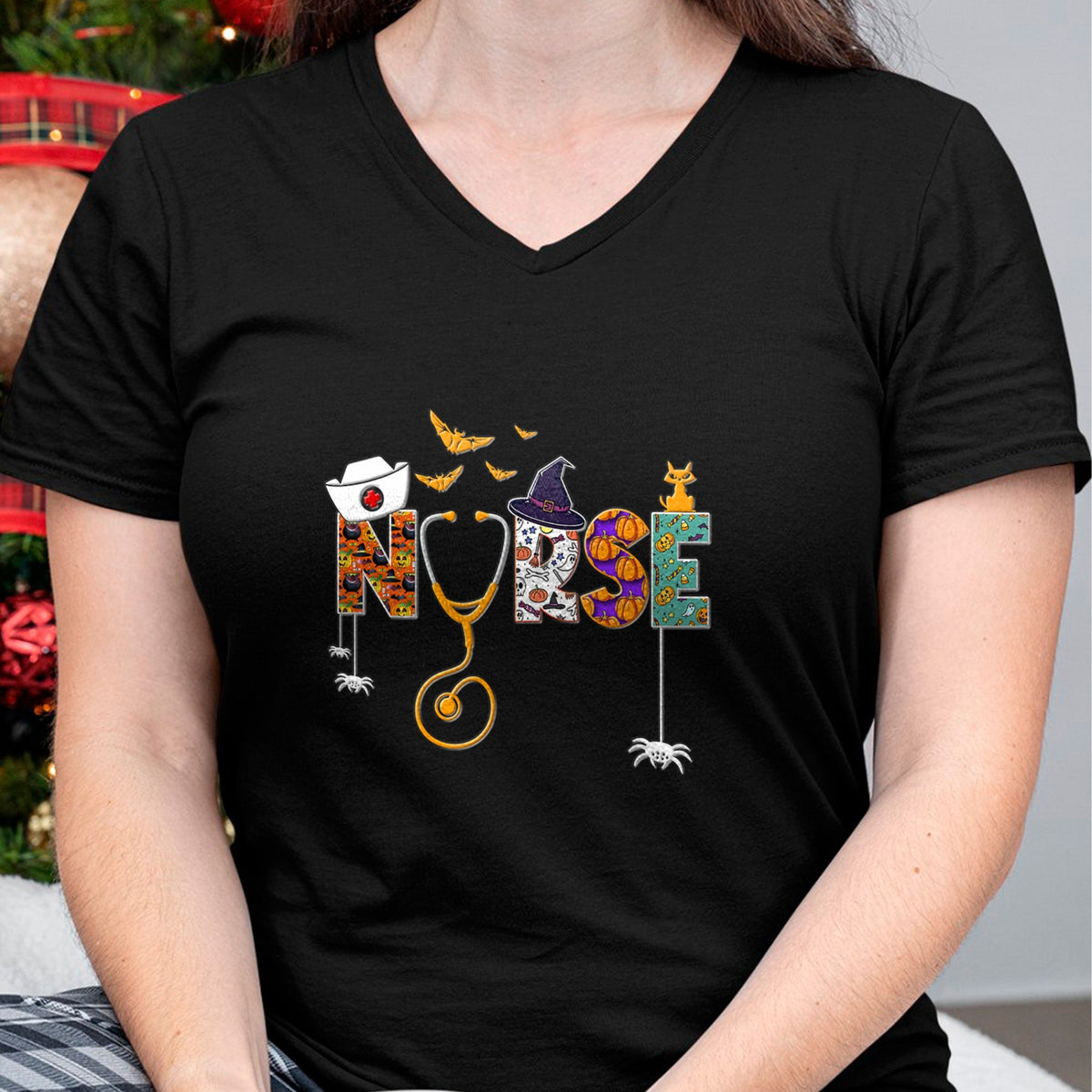 Funny Nurse Shirt, Nurse Unisex T-Shirt/Hoodie/Sweatshirt HLT00 - Halloween Nurse Nursing Cute Health Worker Halloween Pattern T-Shirt