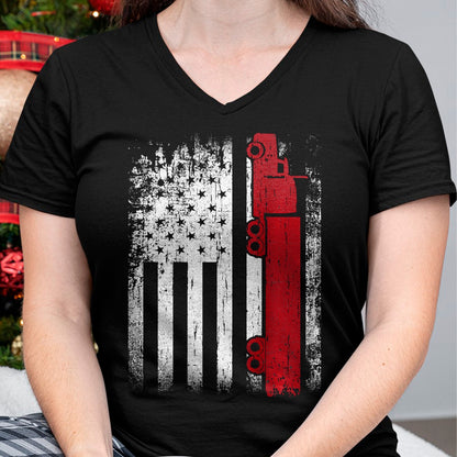 Best Truck Driver Life Shirt, Funny Trucker UnisexT-Shirt/Hoodie/Sweatshirt HLT00 - Distressed American Flag Truck Driver Design On Back T-Shirt