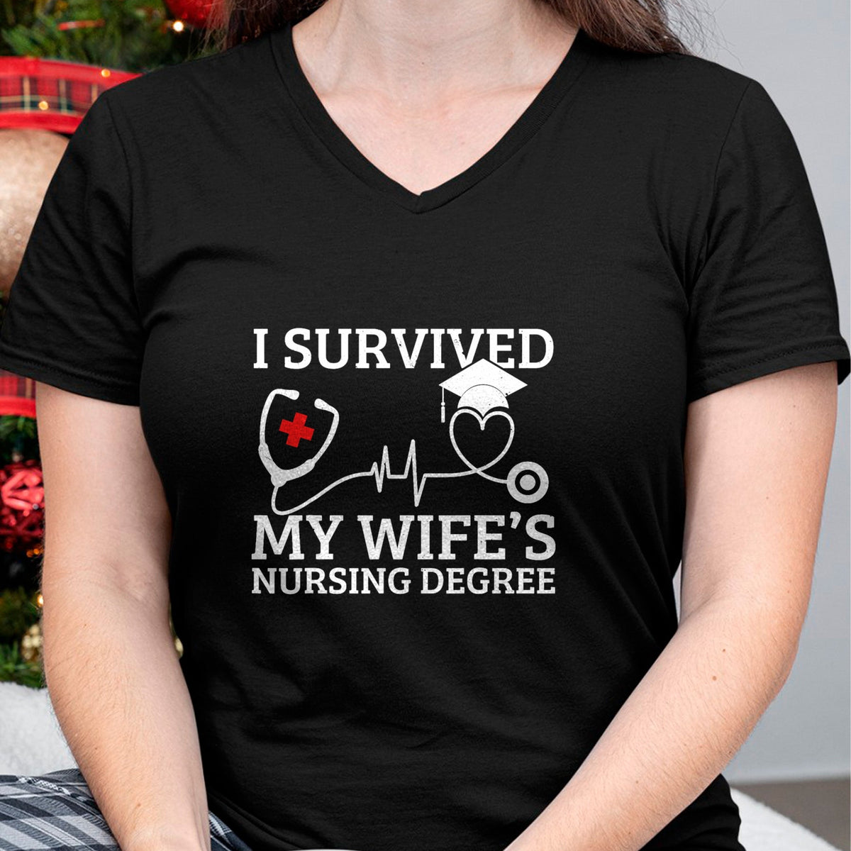 Funny Nurse Shirt, Nurse Unisex T-Shirt/Hoodie/Sweatshirt HLT00 - I survived My Wife's Nursing Degree, Proud Husband Nurse Tee T-Shirt