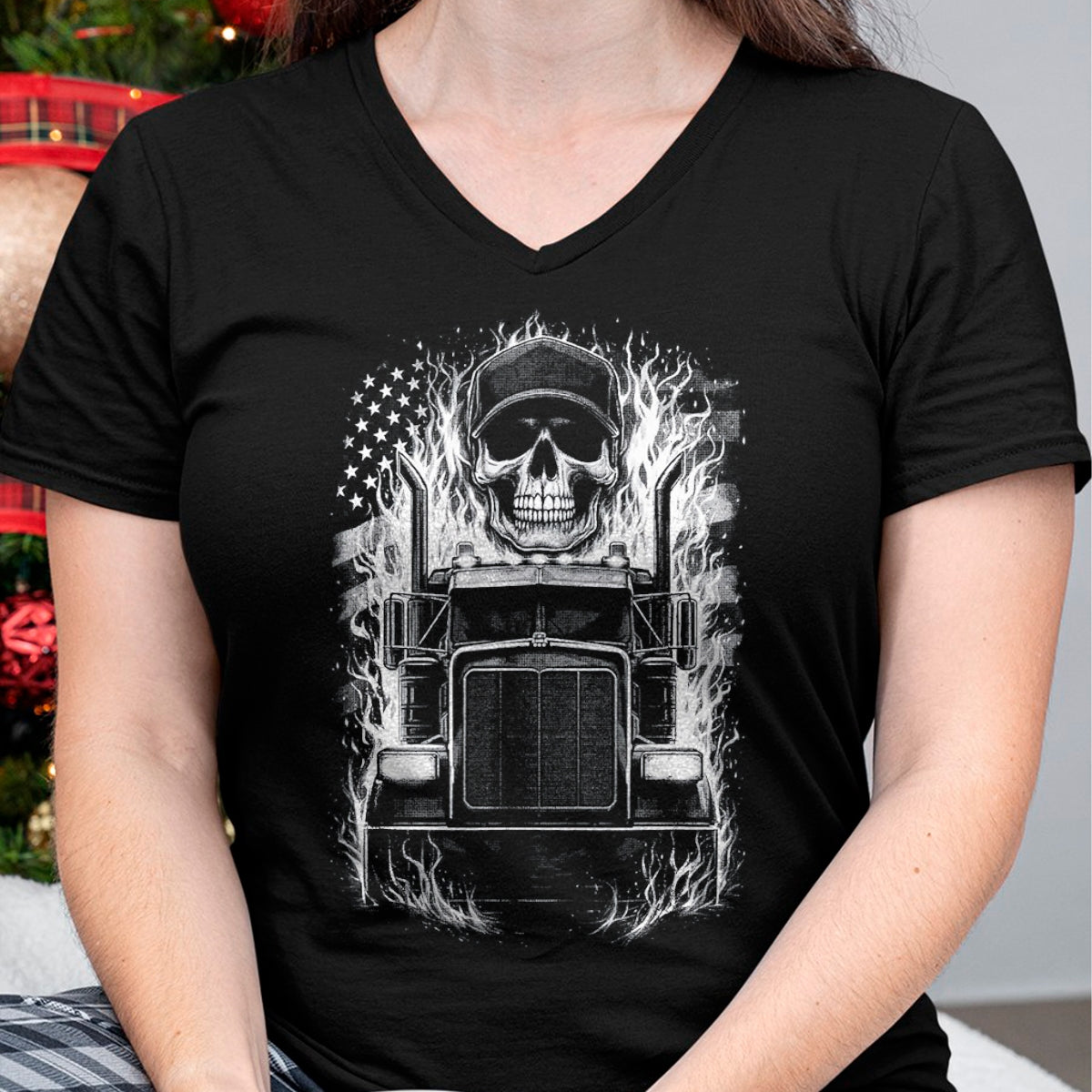 Best Truck Driver Life Shirt, Funny Trucker UnisexT-Shirt/Hoodie/Sweatshirt HLT00 - Trucker Patriotic American Flag Semi Truck Driver Skull T-Shirt, Men, Black, Medium