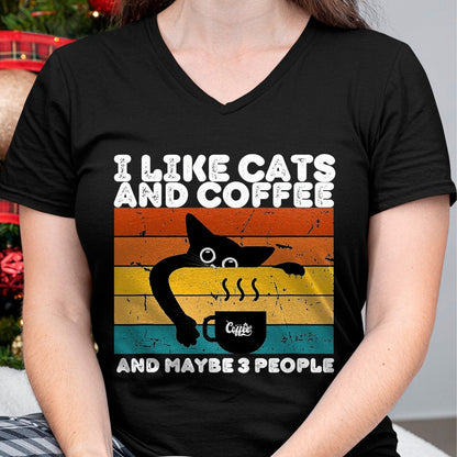Cat Love Shirt, Funny Cat Lover Gift UnisexT-Shirt/Hoodie/Sweatshirt HLT00 - I Like Cats and Coffee and Maybe 3 People Funny Love Cats T-Shirt, Men, Black, 3X-Large