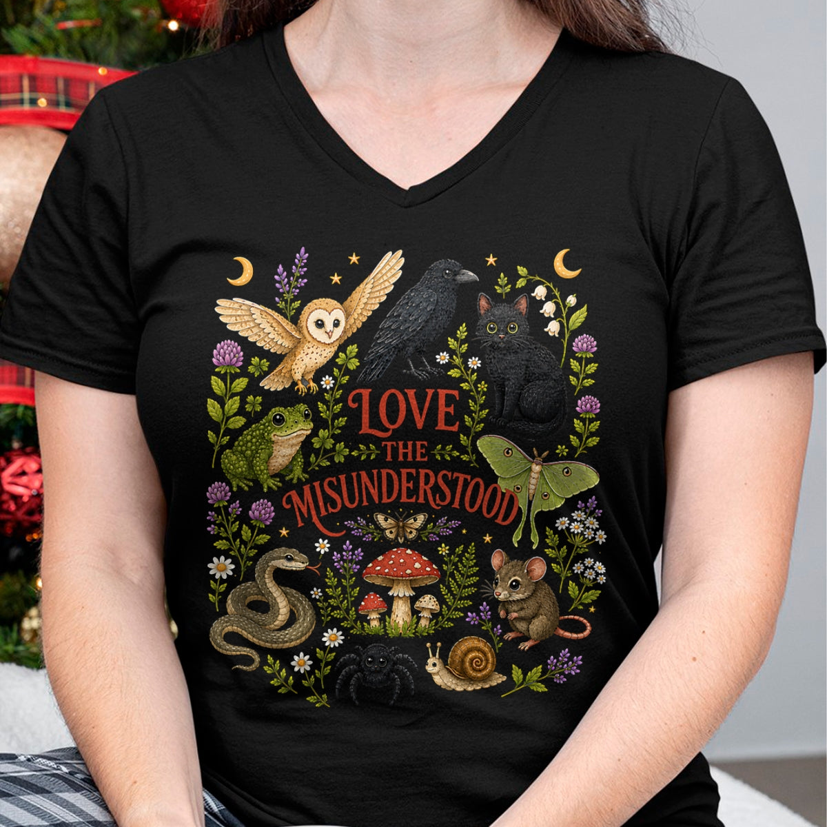 Cat Love Shirt, Funny Cat Lover Gift UnisexT-Shirt/Hoodie/Sweatshirt HLT00 - Love The Misunderstood Bat Raven Cat Snake Spider Moth Frog T-Shirt (3)