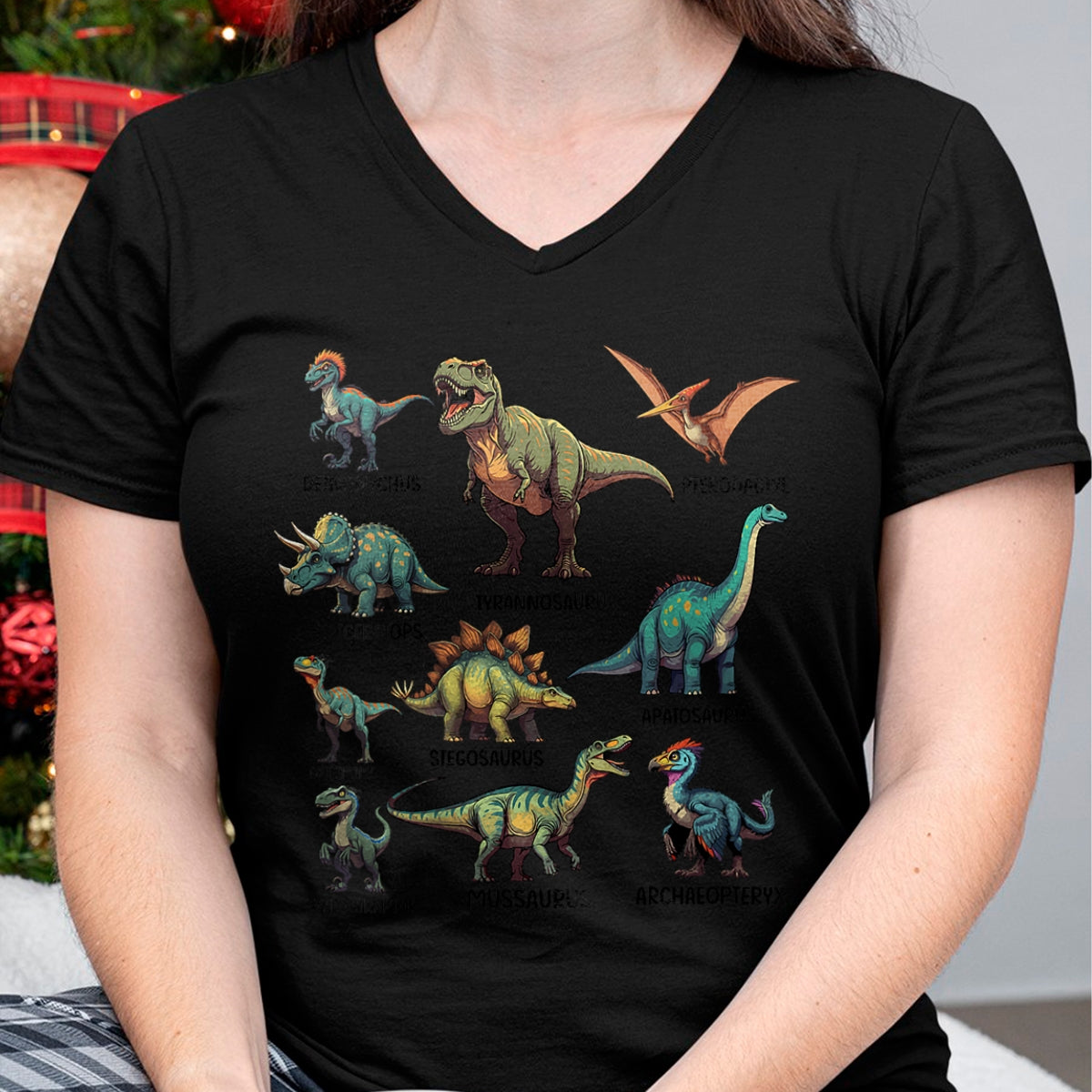 Best Dinosaur Lover Shirt, Funny Dinosaur UnisexT-Shirt/Hoodie/Sweatshirt HLT00 - Womens Vintage Dinosaur Trainer Halloween Costume Retro Sunset Dino V-Neck T-Shirt