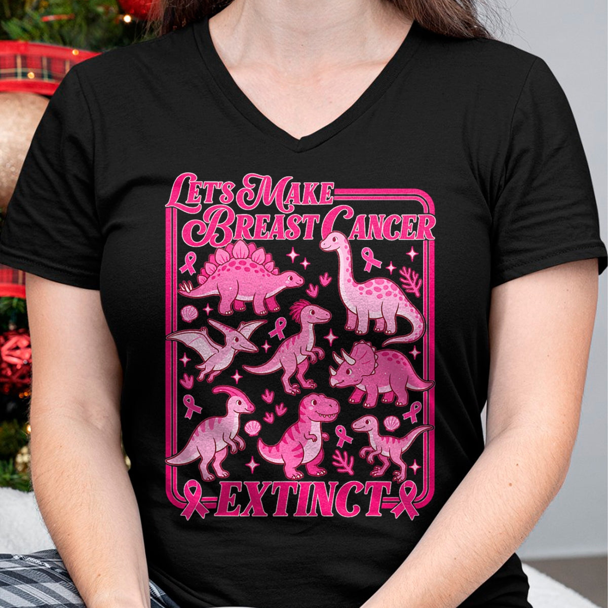 Best Dinosaur Lover Shirt, Funny Dinosaur UnisexT-Shirt/Hoodie/Sweatshirt HLT00 - Lets Make Breast Cancer Extinct Pink Dinosaur Awareness T-Shirt