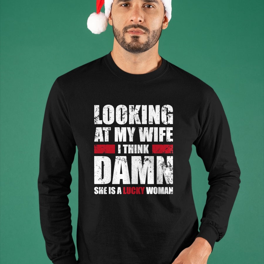 Best Wife Shirt, Wife and Husband Unisex T-Shirt/Hoodie/Sweatshirt HLT00 - Gift for wife T shirt, lucky wife   My Wife - She Is A Lucky Woman - Funny Husband T-Shirt
