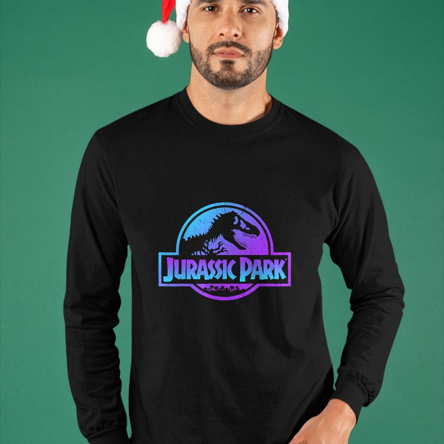 Best Dinosaur Lover Shirt, Funny Dinosaur UnisexT-Shirt/Hoodie/Sweatshirt HLT00 - Jurassic Park Blue & Purple Fossil Logo Graphic Short Sleeve T-Shirt