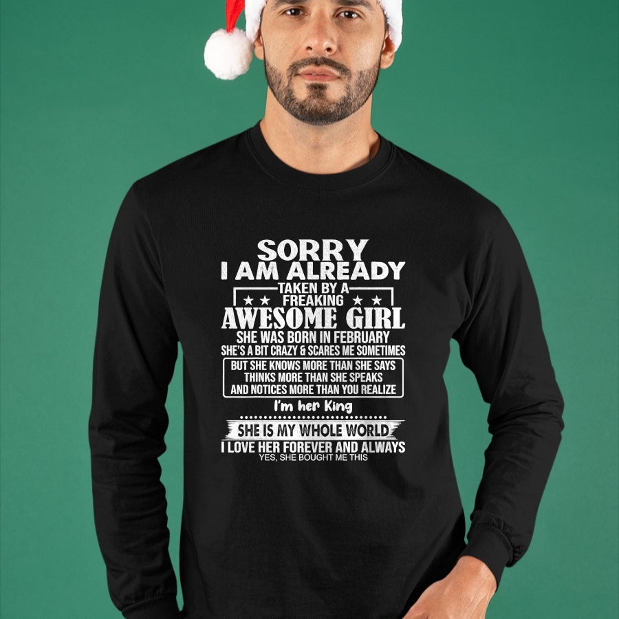 Best Wife Shirt, Wife and Husband Unisex T-Shirt/Hoodie/Sweatshirt HLT00 - Sorry I Am Already Taken By A Freaking Awesome Girl FEBRUARY T-Shirt