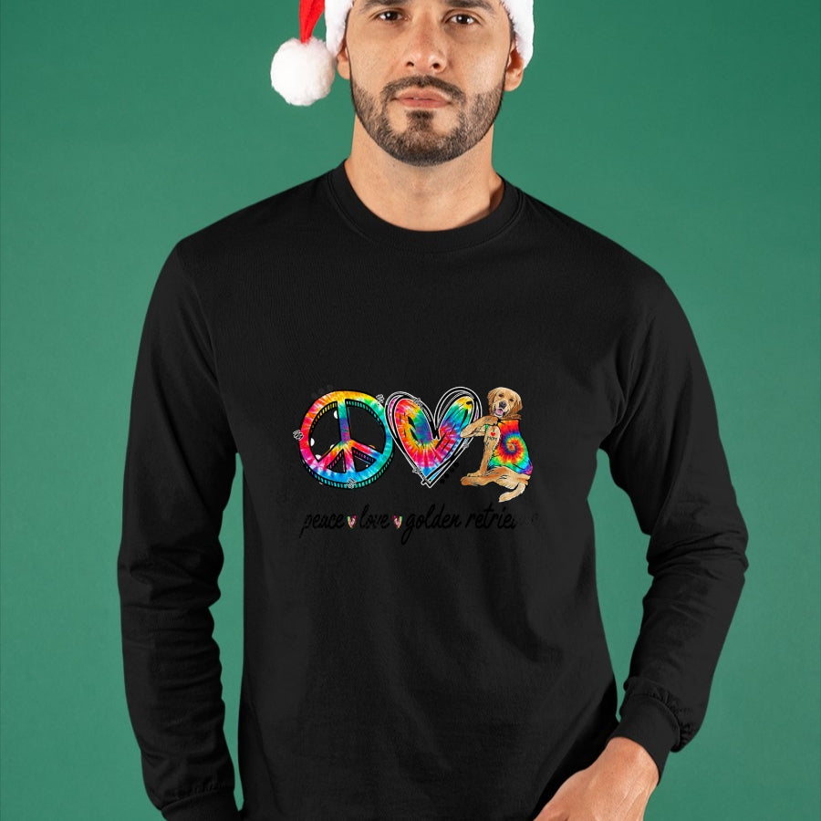 Dog Love Shirt, Dog Lover Gift T-Shirt/Hoodie/Sweatshirt HLT00 - Peace Love Golden Retriever Tie Dye Rainbow Dog Lover T-Shirt