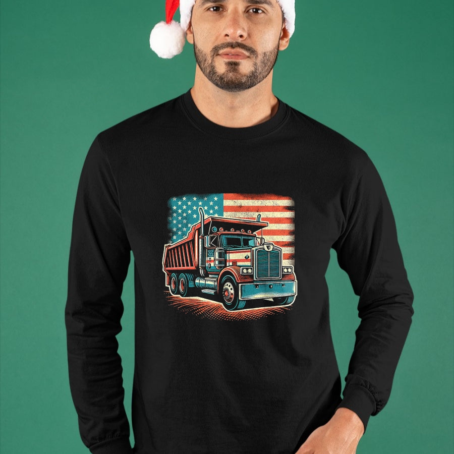 Best Truck Driver Life Shirt, Funny Trucker UnisexT-Shirt/Hoodie/Sweatshirt HLT00 - Dump Truck Driver American Flag Trucker Vintage Men Women T-Shirt