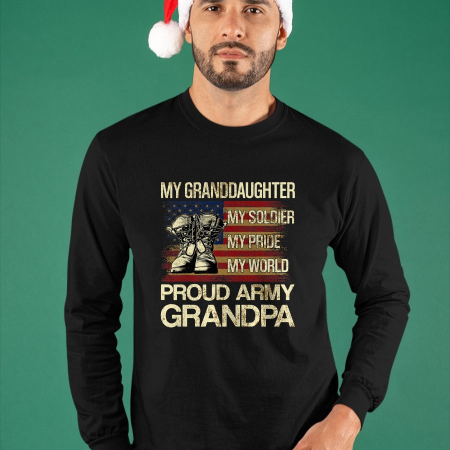 Best Grandpa Shirt, Proud Grandpa Unisex T-Shirt/Hoodie/Sweatshirt HLT00 - My Granddaughter My Soldier My Pride My Hero Proud Grandpa T-Shirt