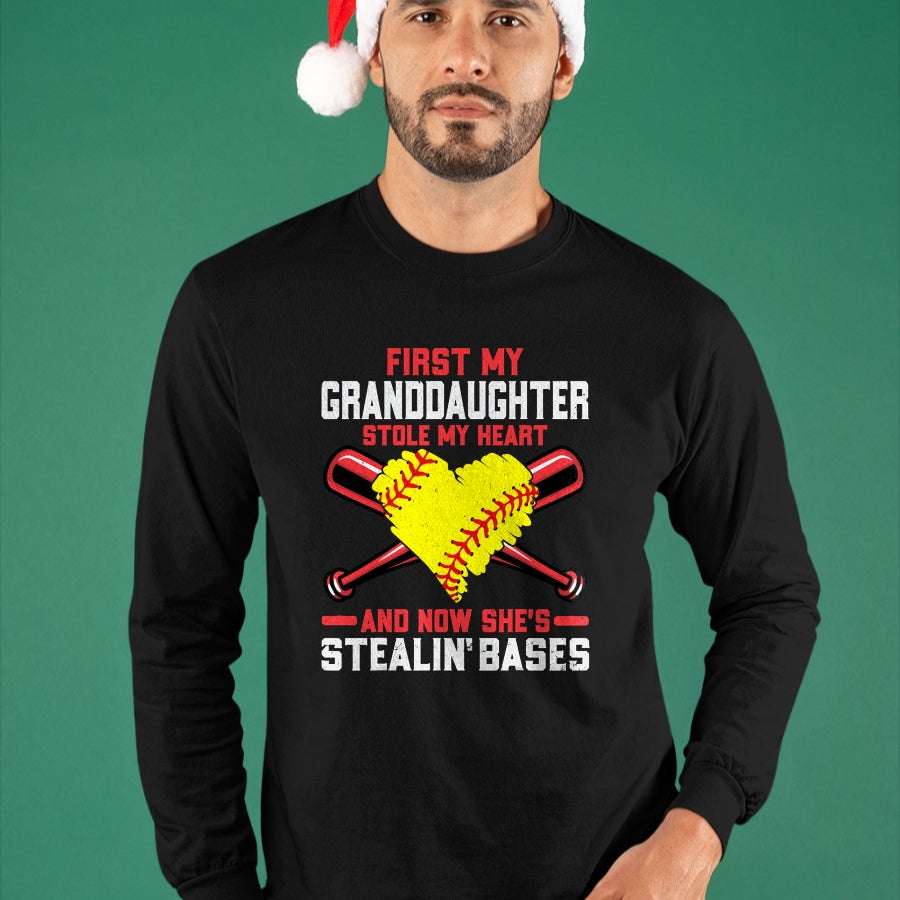 Best Grandpa Shirt, Proud Grandpa Unisex T-Shirt/Hoodie/Sweatshirt HLT00 - First My Granddaughter Stole My Heart - Softball Grandpa T-Shirt