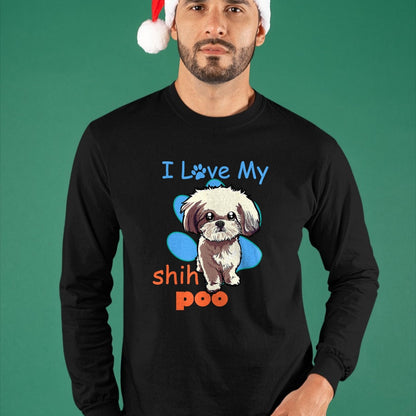 Dog Love Shirt, Dog Lover Gift T-Shirt/Hoodie/Sweatshirt HLT00 - I Love My Shih Poo Shirt Best Dog Lover Paw Print Christmas T-Shirt