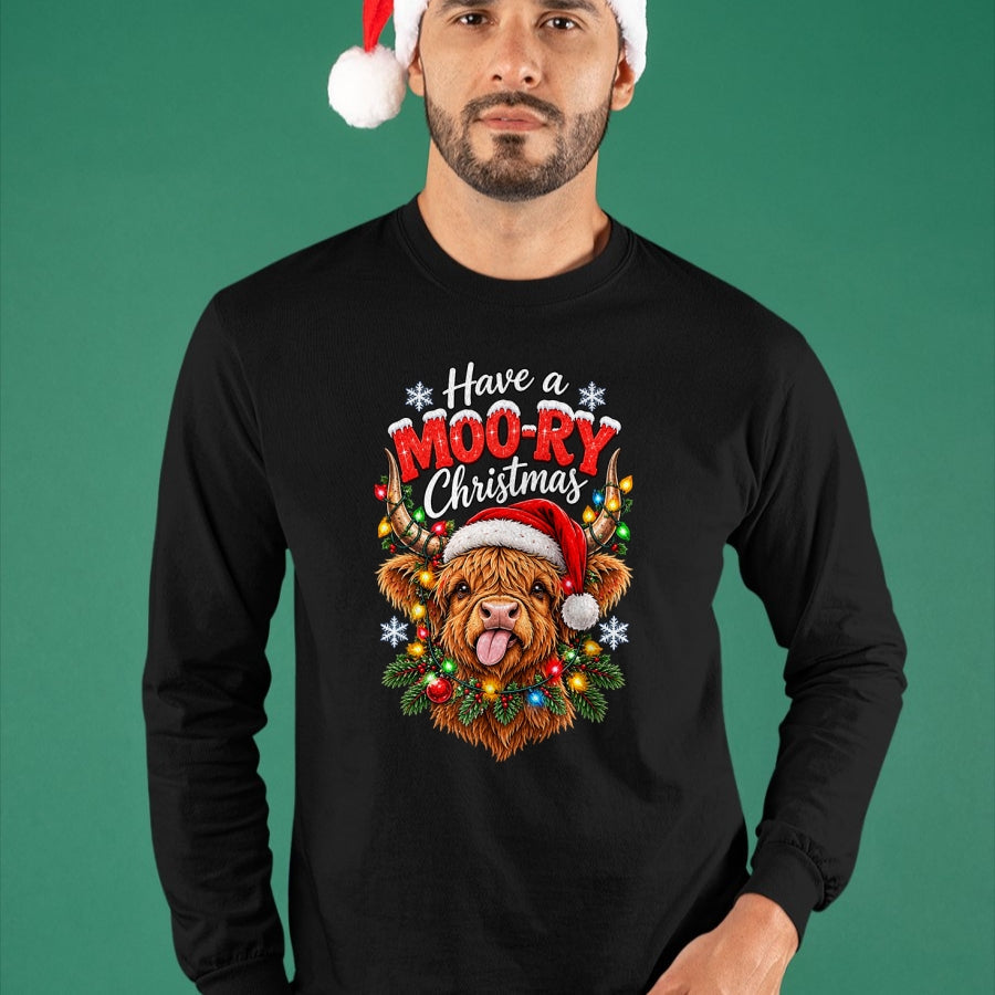Best Farmer Life Shirt, Funny Farmer UnisexT-Shirt/Hoodie/Sweatshirt HLT00 - Have a Moo-Ry Christmas Highland Cow Christmas Farmers T-Shirt