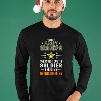 Best Grandpa Shirt, Proud Grandpa Unisex T-Shirt/Hoodie/Sweatshirt HLT00 - She Is A Soldier & Is My Granddaughter-Proud Army Grandpa T-Shirt