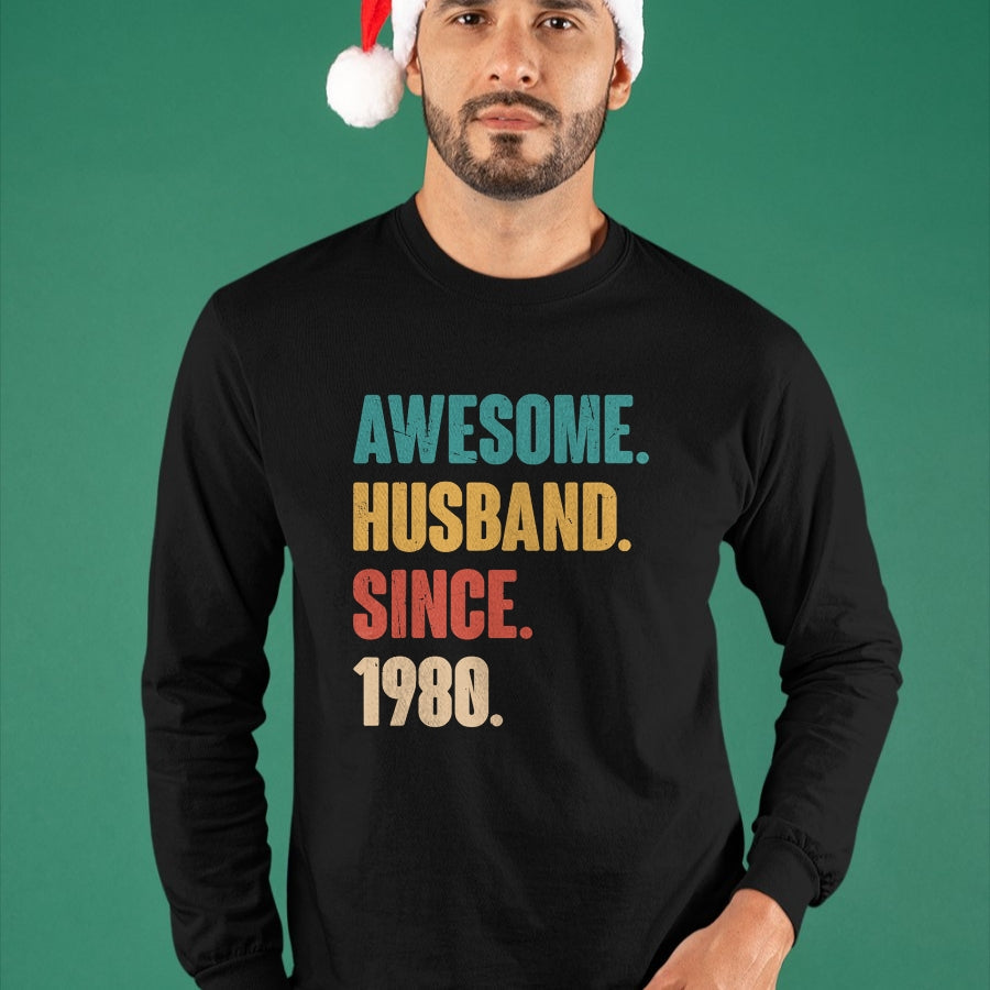 Best Wife Shirt, Wife and Husband Unisex T-Shirt/Hoodie/Sweatshirt HLT00 - Awesome Husband Since 1980 - 44th Wedding Anniversary Epic T-Shirt