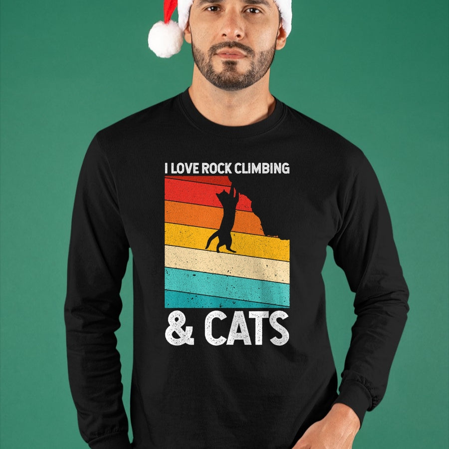 Cat Love Shirt, Funny Cat Lover Gift UnisexT-Shirt/Hoodie/Sweatshirt HLT00 - I Love Rock Climbing & Cats Cute Kitty Cat Lover Gift T-Shirt