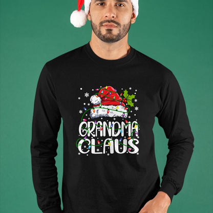 Best Grandma Shirt, Proud Grandma Unisex T-Shirt/Hoodie/Sweatshirt HLT00 - Grandma Claus Christmas Lights Pajama Family Matching Long Sleeve T-Shirt