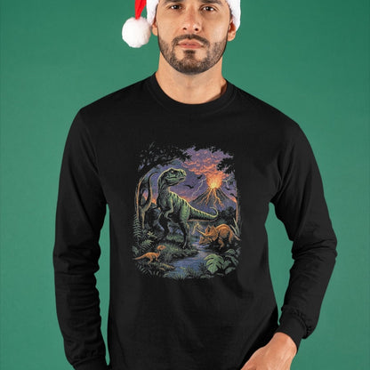 Best Dinosaur Lover Shirt, Funny Dinosaur UnisexT-Shirt/Hoodie/Sweatshirt HLT00 - Vintage Dinosaur 90s T Rex and Triceratops Volcano Nature T-Shirt, Men, Black, 3X-Large
