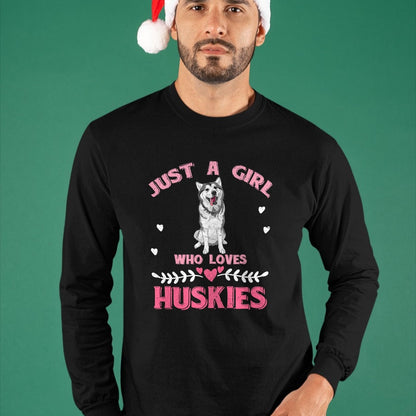 Dog Love Shirt, Dog Lover Gift T-Shirt/Hoodie/Sweatshirt HLT00 - Just A Girl Who Loves Huskies Dog Lover Women Girls Husky T-Shirt