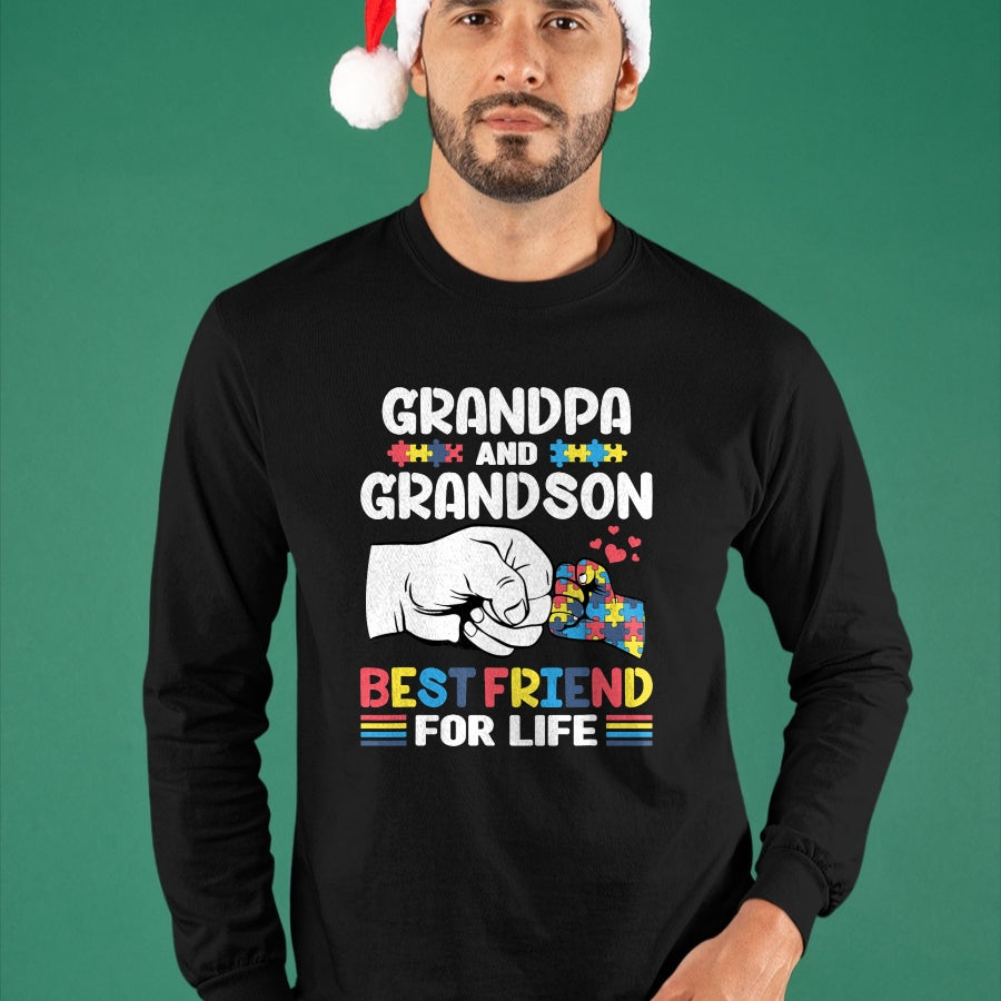 Best Grandpa Shirt, Proud Grandpa Unisex T-Shirt/Hoodie/Sweatshirt HLT00 - Proud Support Autism Grandpa And Grandson Autism Awareness T-Shirt