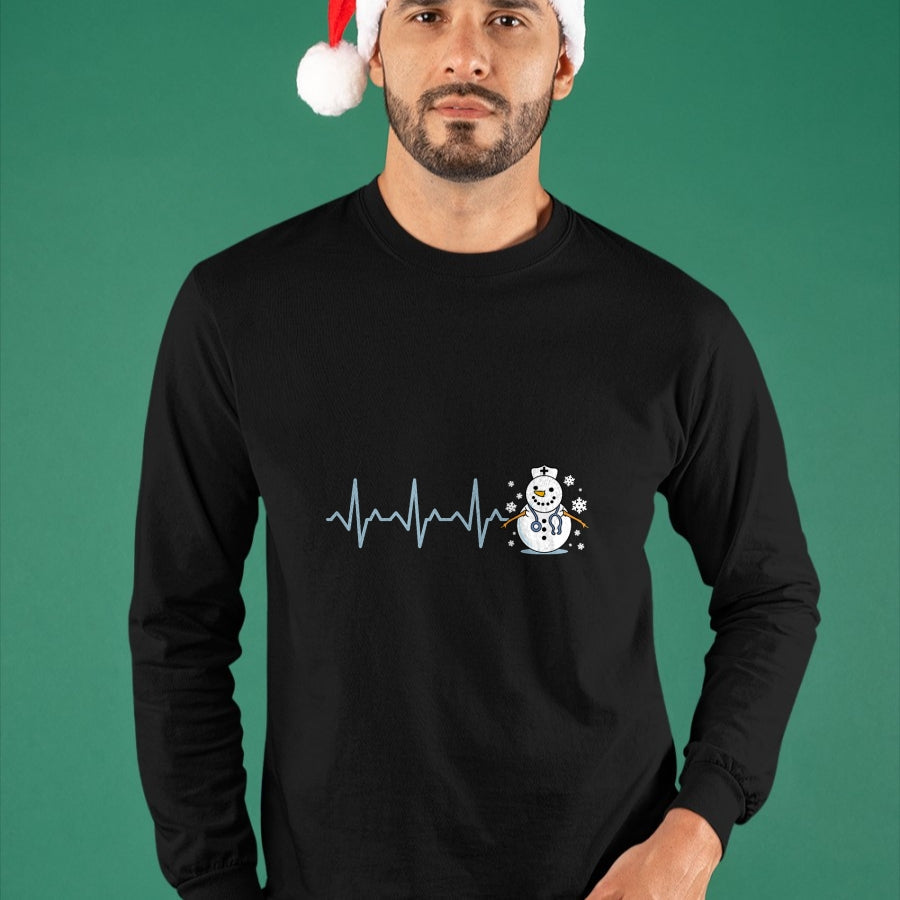 Funny Nurse Shirt, Nurse Unisex T-Shirt/Hoodie/Sweatshirt HLT00 - Heartbeat Nurse Snowman Nurse Christmas T-Shirt
