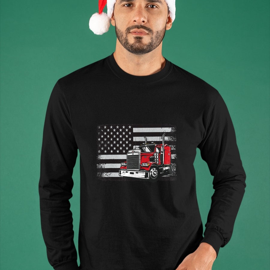 Best Truck Driver Life Shirt, Funny Trucker UnisexT-Shirt/Hoodie/Sweatshirt HLT00 - US American Flag Semi Truck Driver T-Shirt (3)