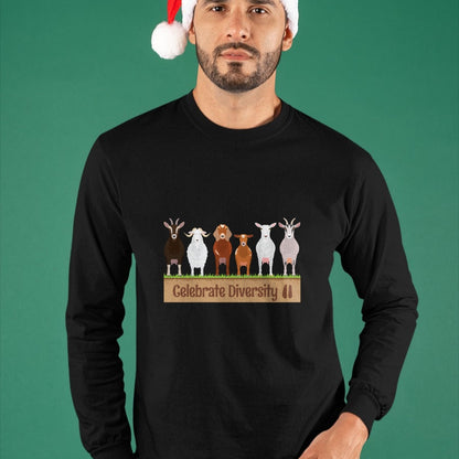 Best Farmer Life Shirt, Funny Farmer UnisexT-Shirt/Hoodie/Sweatshirt HLT00 - Celebrate Diversity Breeds Farm Animal Cute Humor Fun Goat Long Sleeve T-Shirt