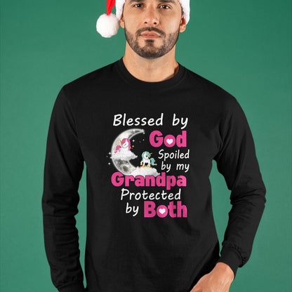 Best Wife Shirt, Wife and Husband Unisex T-Shirt/Hoodie/Sweatshirt HLT00 - Blessed By God Spoiled By My Grandpa Protected By Both T-Shirt
