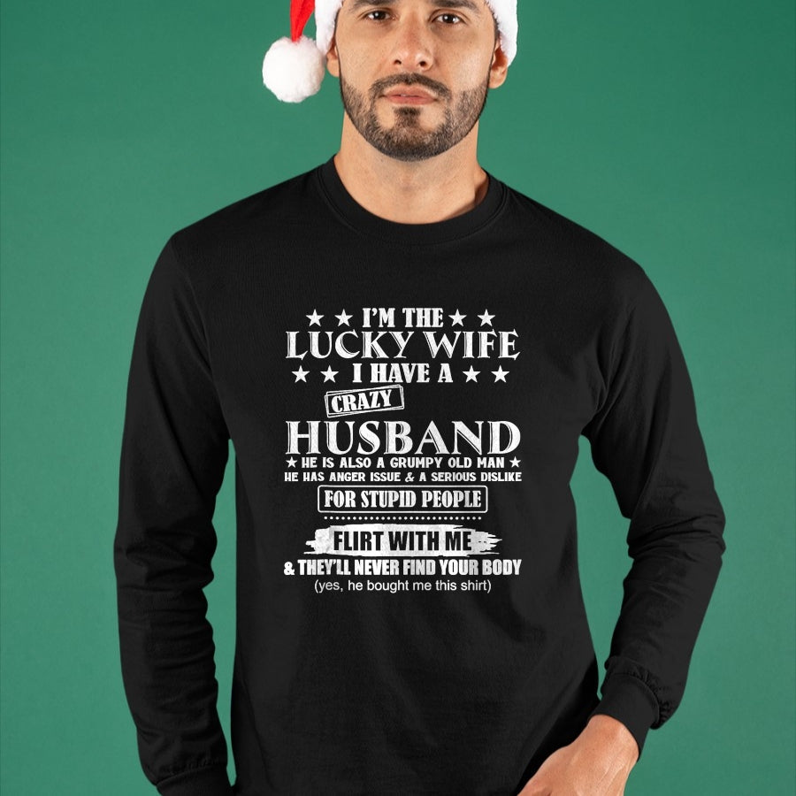 Best Wife Shirt, Wife and Husband Unisex T-Shirt/Hoodie/Sweatshirt HLT00 - Gift for wife T shirt, lucky wife   I'm The Lucky Wife I Have A Crazy Husband Tank Top (1)