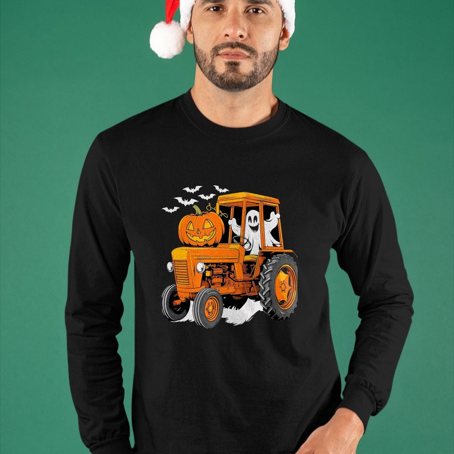 Best Farmer Life Shirt, Funny Farmer UnisexT-Shirt/Hoodie/Sweatshirt HLT00 - Farmer Tractor Ghost and Pumpkin Halloween Costume T-Shirt, Men, Navy Blue, Large